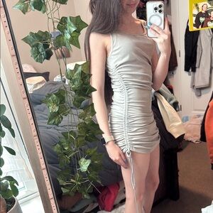 Elegant Gray Ruched Dress